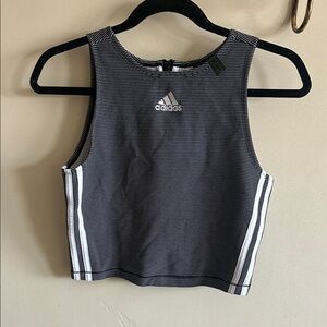 adidas Black and White Striped Crop Tank Top